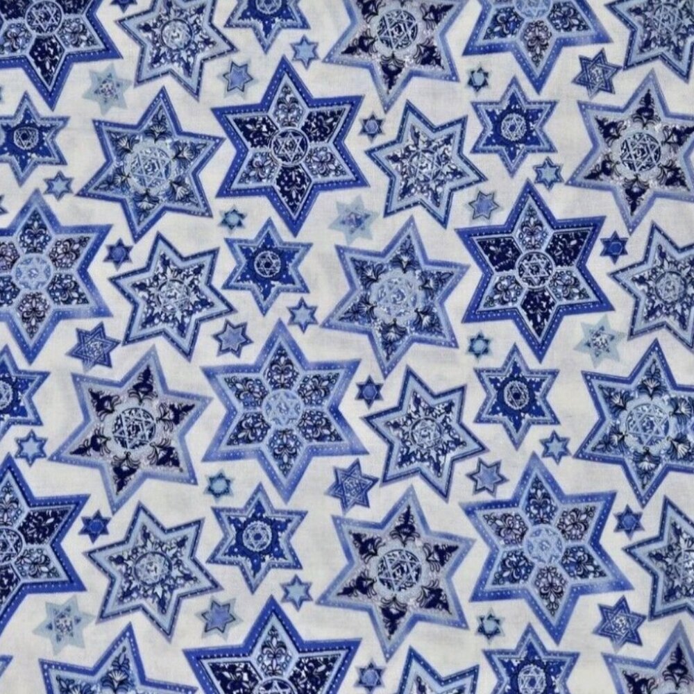 RARE Judy Hand D71641 INNER FAITH Star of David Blue Cotton Material - 70" x 43"